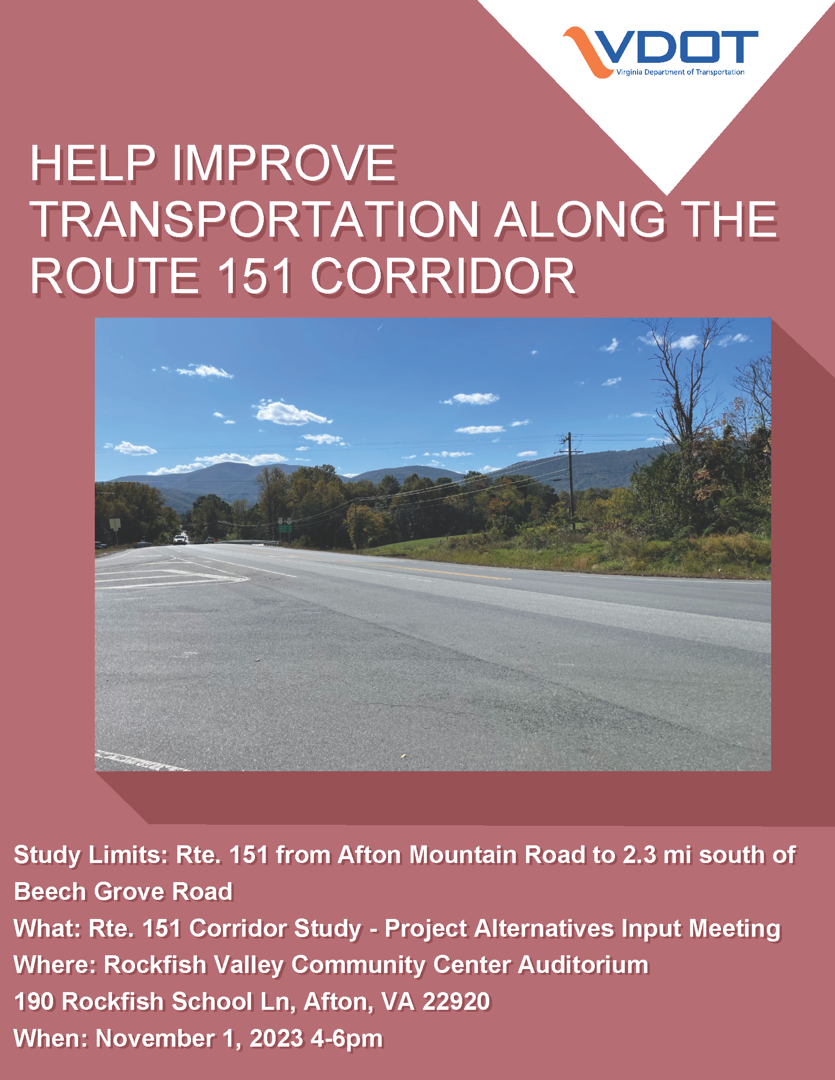 VDOT Rt 151 Corridor Study--Project Alternatives Meeting